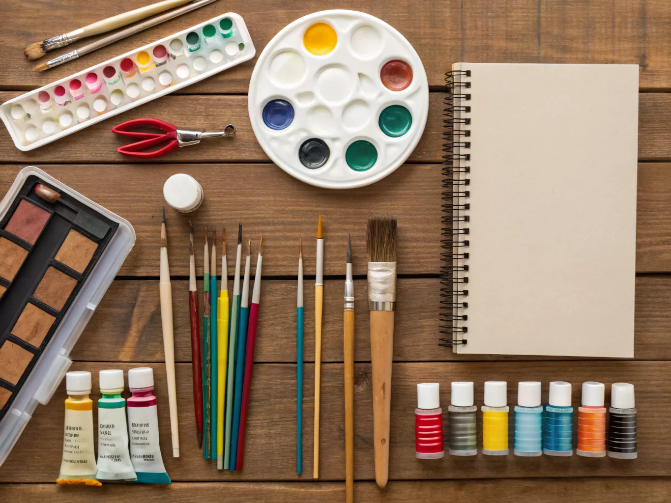 Detailed view of art supplies and painting materials